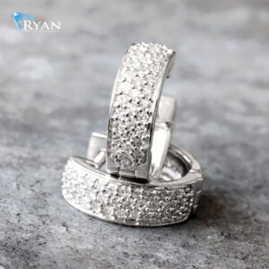 EARRING GW 10K 0.25CTW THREE ROW PAVE ROUND HUGGIE HOOPS