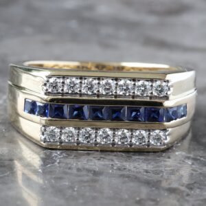 0.40ctw Three Row Table Top with Channel Set Princess Cut Lab Blue Sapphire and Two Row Lab Diamonds