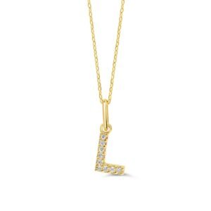 Natural Diamond Initial Pendant "L" 10K Yellow Gold