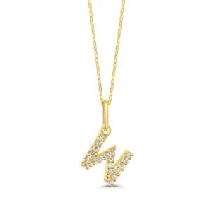 Natural Diamond Initial Pendant "W" 10K Yellow Gold