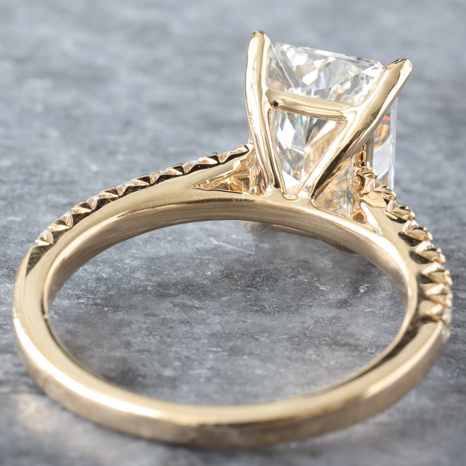 3.28ctw Radiant Solitaire with Upswept Shared Prongs Diamond Shoulders Ring - Image 4