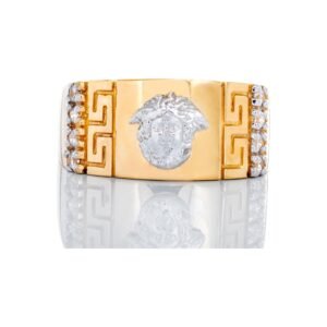 Medusa Head CZ Top Concaved Sides with Greek Key Ring