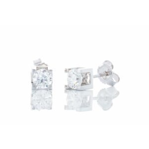 0.50ctw Round Brilliant Solitaire Studs Square 4 Claw Block Setting 14k White Gold