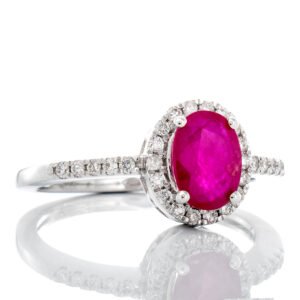 1.20ctw Oval Ruby with Diamond Halo Ring