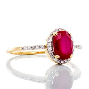 0.12ctw Oval Ruby with Pave Halo and Shoulders Diamond