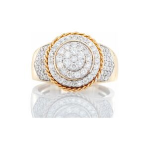 1.15ctw Round Three Tiered Lollipop Center with Braised Rope Accent & Diamond V Shoulders 10k Gold