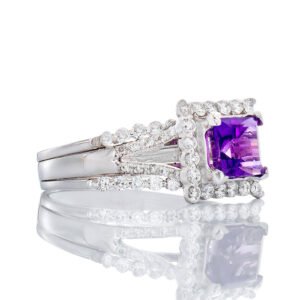 Princess Cut Amethyst & Diamond Ring