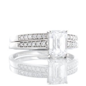 1.28ctw Bridal Set Emerald Solitaire Hidden Halo Pave Channel Set Shoulders