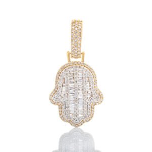 0.90ctw Baby Hamsa Round & Baguette Elevated Center