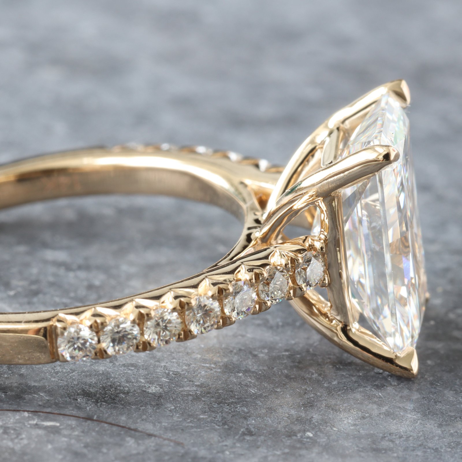 3.28ctw Radiant Solitaire with Upswept Shared Prongs Diamond Shoulders Ring - Image 3