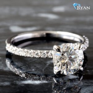 1.79ctw Round Solitaire Pave Diamond Shoulders and Hidden Halo Ring