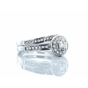 0.50CTW Natural Solitaire with Round Halo and Contouring Wedding Band Compete Bridal Set 14k gold