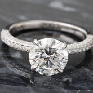 2.57ctw Round Solitaire with Hidden Halo Three Sided Pave Shoulders Ring