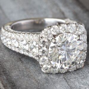 7.42ctw Round Brilliant Lab Solitaire Big Cushion Halo Three Row Pave Shoulders Graduated Size Diamonds