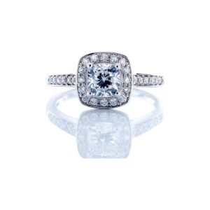 1.00CTW Natural Cushion Cut Diamond Solitaire with Pave Shoulders