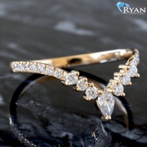 0.34ctw Contour V Shape Marquise and Round Pave Shoulders Band
