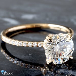 2.22ctw Round Solitaire with Pave Shoulders and Round Bow Tie Hidden Halo Ring
