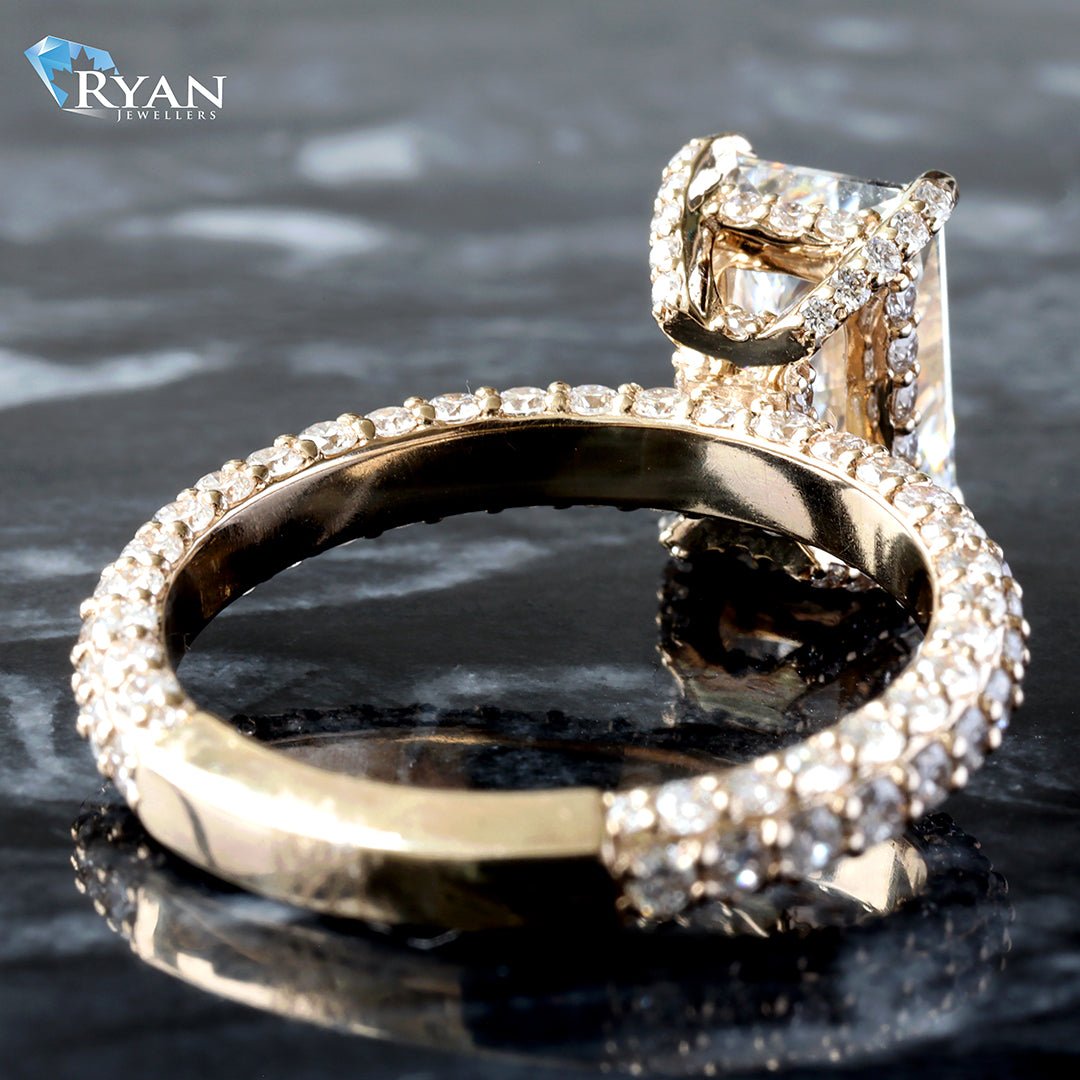 3.10ctw Radiant Solitaire with Hidden Halo and Underside Basket on Three Sided Shoulders Ring - Image 4