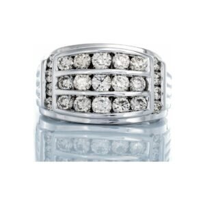 1.99ctw Three Row Vertical & Two Row Horizontal Channel Set Diamond Band with Grooved Shoulders 10k White Gold