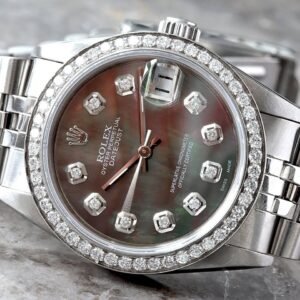 Rolex Datejust 31 Custom Black MOP Diamond Dial Custom Diamond Bezel Jubilee Bracelet Steel Watch