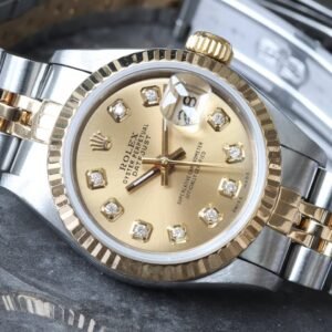 Rolex Datejust 26MM Custom Champagne Diamond Dial Fluted Bezel Jubilee Bracelet 18k/Steel