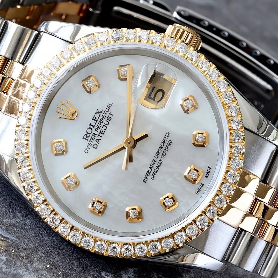 Rolex Datejust 36 Custom Mother of Pearl Dial and Diamond Bezel 18k/Steel Jubilee Bracelet