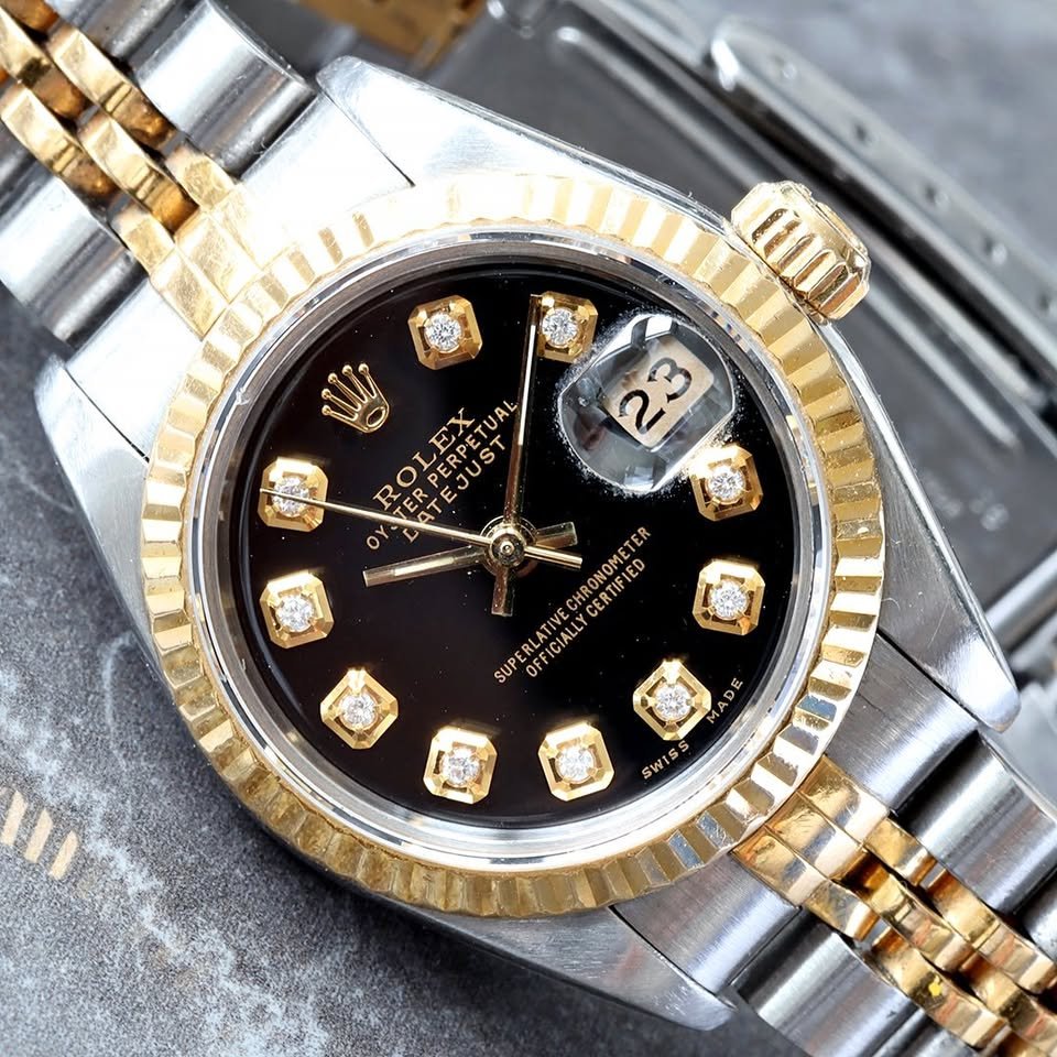 Rolex Datejust 36MM Custom Black Diamond Dial 18K/Steel Jubilee Bracelet Watch