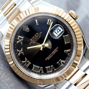 Rolex Datejust II 41MM Black Roman Dial 18K Fluted Bezel Steel/18k Oyster Bracelet Watch