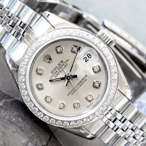 Rolex Datejust 26MM Custom Silver Diamond Dial Custom Diamond Bezel Jubilee Steel Bracelet Watch