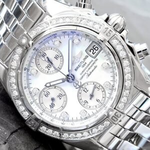 Breitling Chrono Cockpit Factory Diamond Pearl Dial and Factory Diamond Bezel Steel Watch