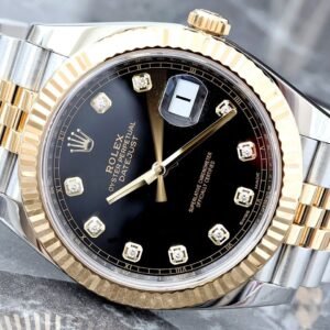 Rolex Datejust 41 Factory Black Diamond Dial 18K Yellow Gold Fluted Bezel Jubilee Watch